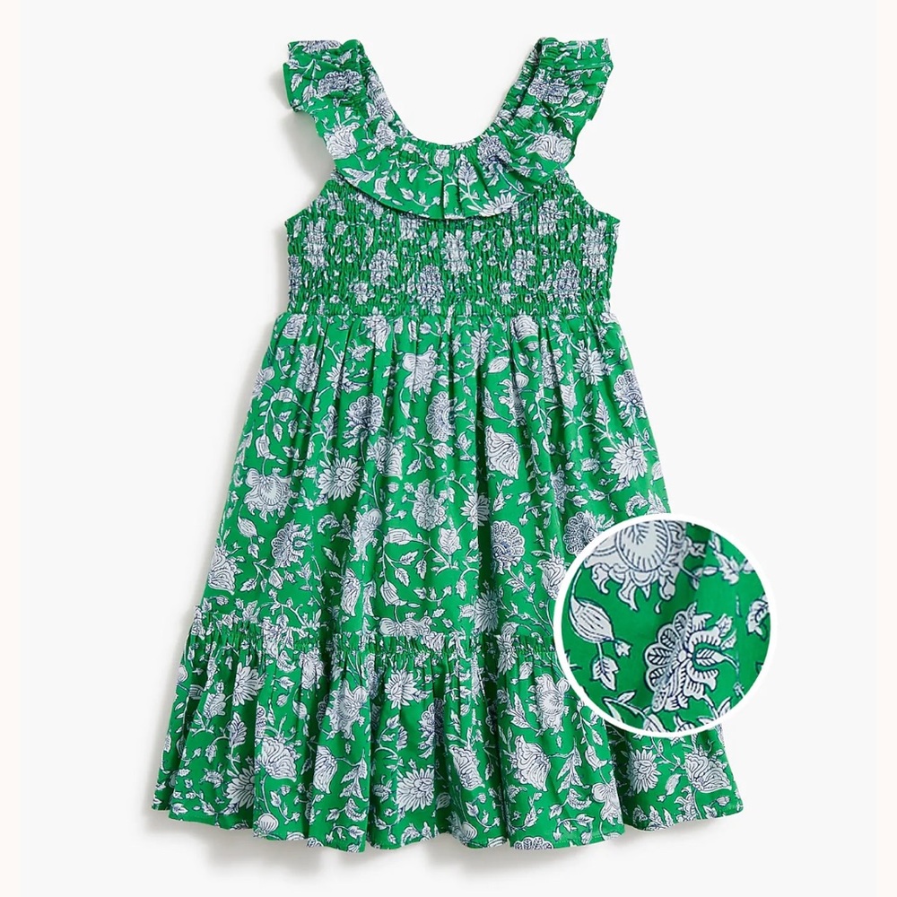 NWT J.Crew Crewcuts Smocked Green Tiered Floral Spring Ruffle Nap Dress 7